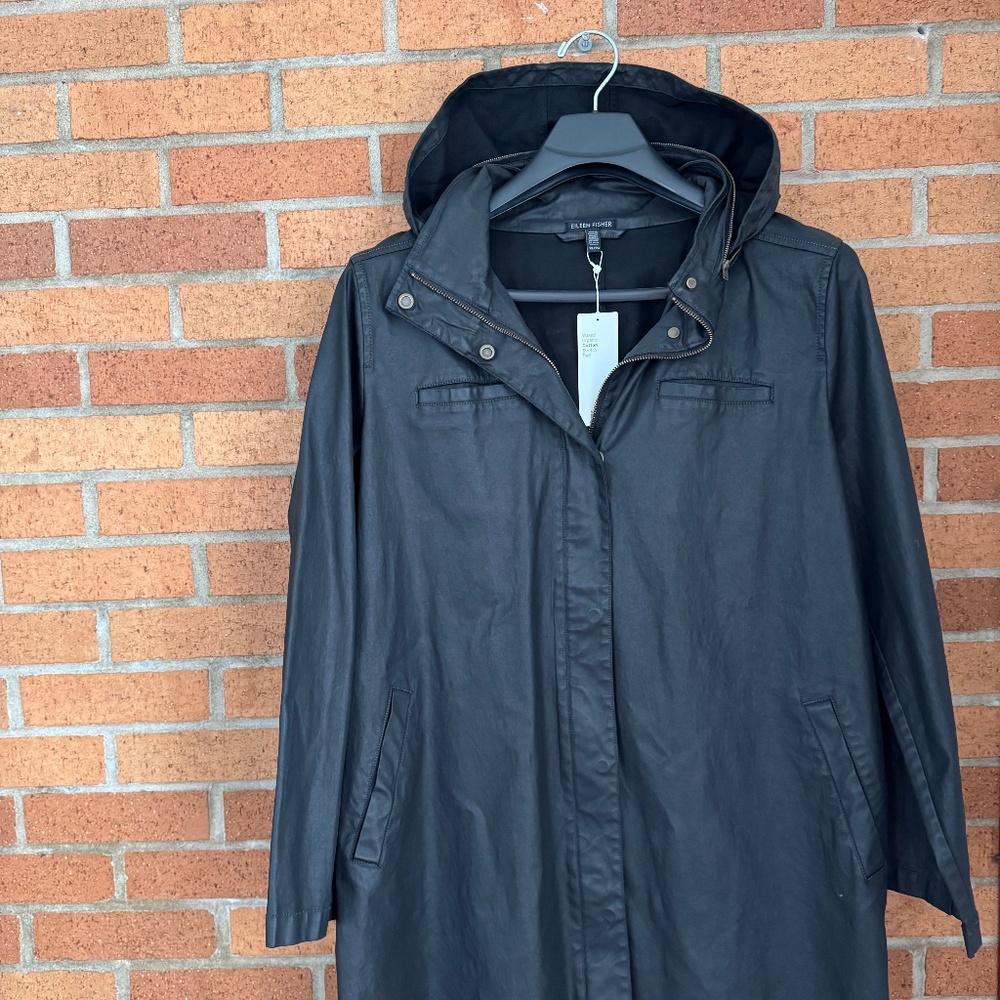 Eileen Fisher Waxed Organic Cotton Stretch Twill A-Line Jacket